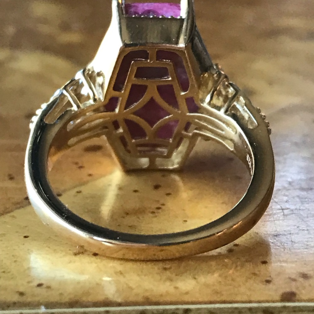 Hexagonal Pink and Gold Women's Ring - Picture 4 of 8